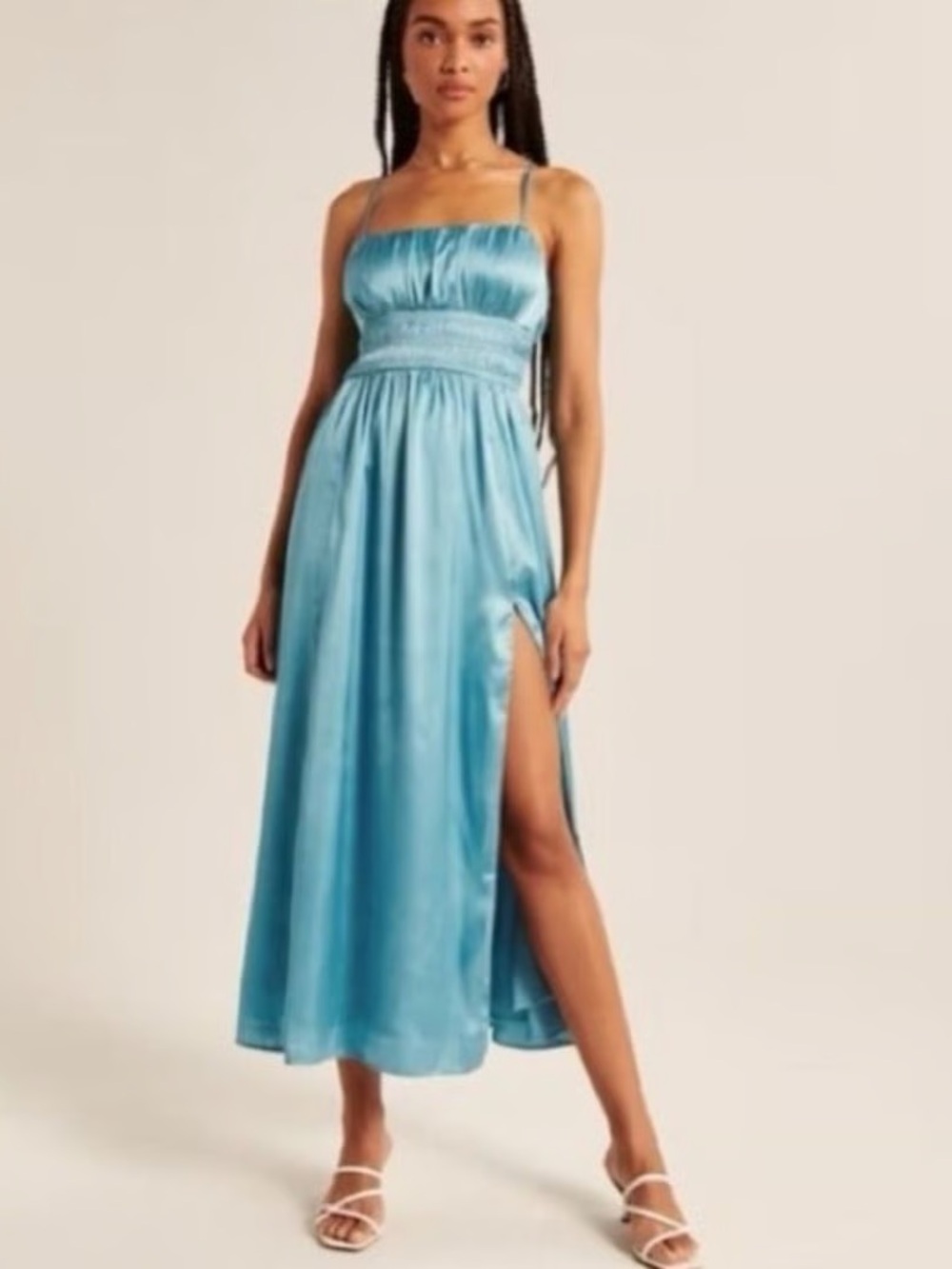 Abercrombie & Fitch Satin Spaghetti-Strap Midi Dress